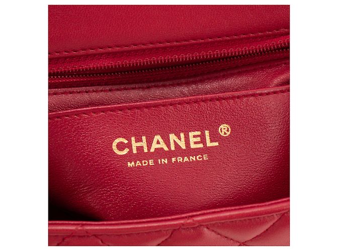 CHANEL - Borsa a tracolla Classique/Timeless Mini Square Chanel in pelle liscia rosso lampone - vista 6