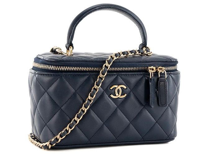 CHANEL - Borsa a tracolla Vanity Top Handle in pelle liscia blu navy - vista 2