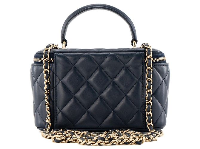 CHANEL - Borsa a tracolla Vanity Top Handle in pelle liscia blu navy - vista 3