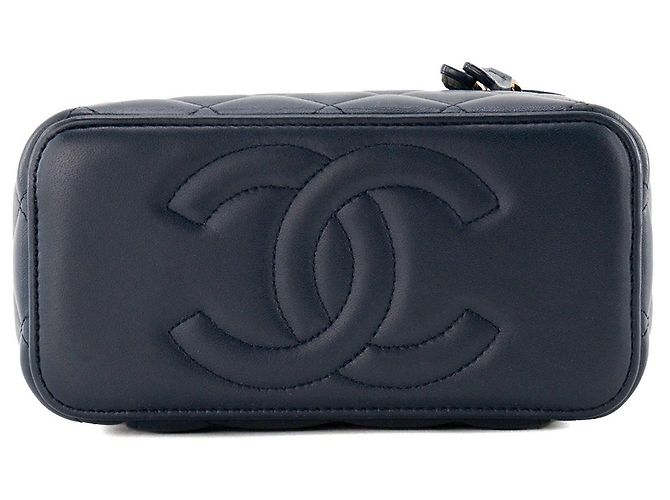 CHANEL - Borsa a tracolla Vanity Top Handle in pelle liscia blu navy - vista 4