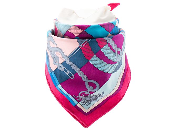 HERMÈS - Gavroche 45 Belle Cavalerie Hermès in seta rosa e blu - vista 2