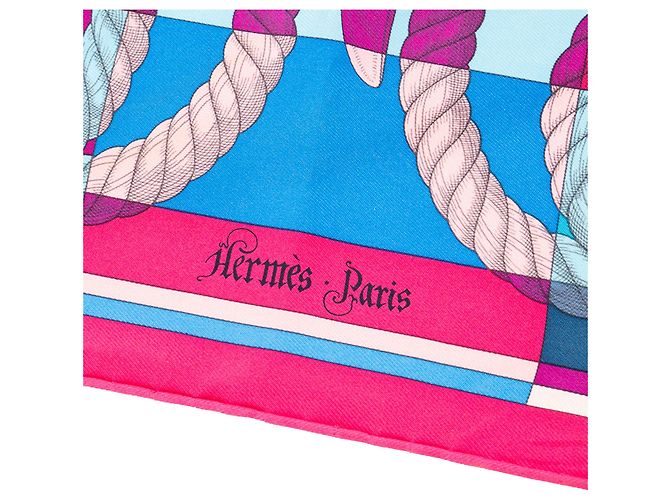 HERMÈS - Gavroche 45 Belle Cavalerie Hermès in seta rosa e blu - vista 3