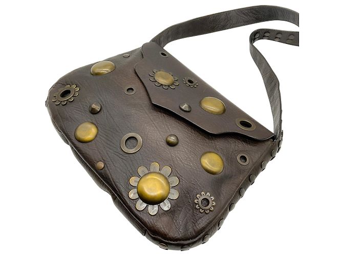Borsa a tracolla Marni in pelle marrone con occhielli - vista 2