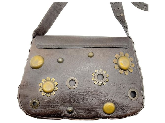 Borsa a tracolla Marni in pelle marrone con occhielli - vista 3