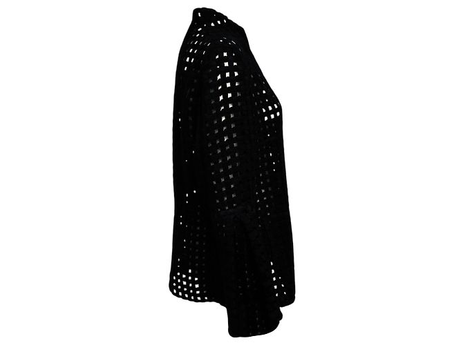 Akris Black Embroidered Wool Lattice Zip Front Jacket - view 2