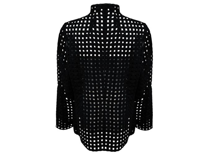 Akris Black Embroidered Wool Lattice Zip Front Jacket - view 3