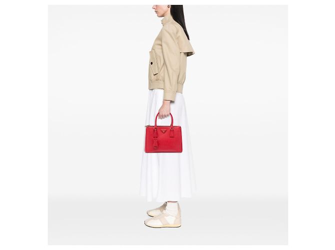 Borsa Prada Galleria Double Zip Medium in Saffiano rossa - vista 6
