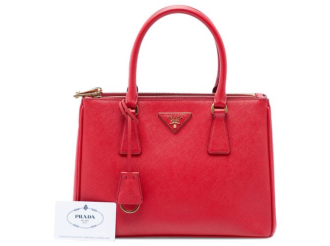Borsa Prada Galleria Double Zip Medium in Saffiano rossa - vista 7