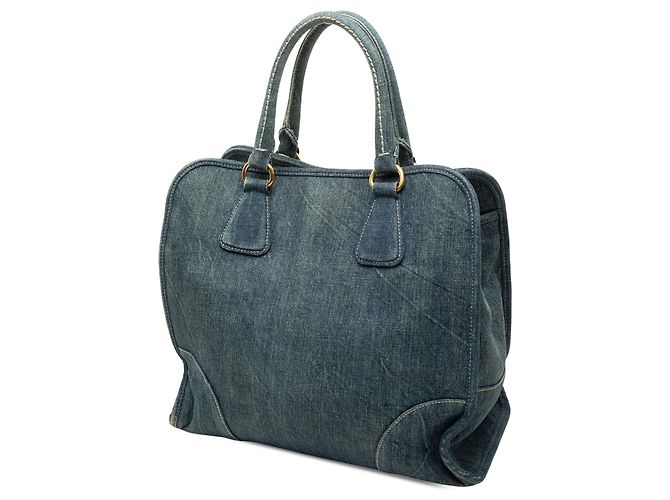 Borsa Tote Prada in Denim Blu Aperta Convertibile - vista 2