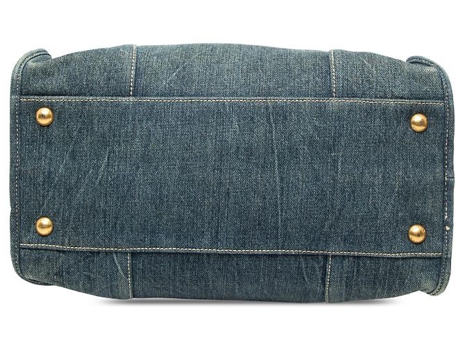 Borsa Tote Prada in Denim Blu Aperta Convertibile - vista 3