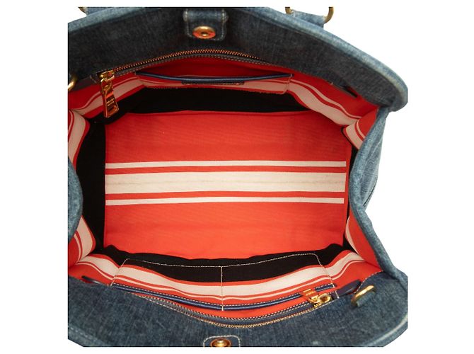 Borsa Tote Prada in Denim Blu Aperta Convertibile - vista 4