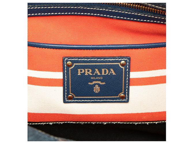 Borsa Tote Prada in Denim Blu Aperta Convertibile - vista 5