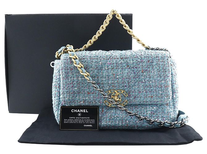 Borsa Chanel 19 Flap Medium in Tweed Blu - vista 13