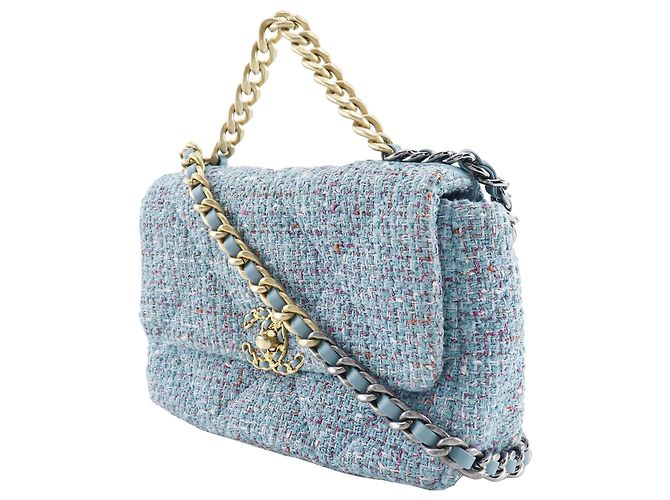 Borsa Chanel 19 Flap Medium in Tweed Blu - vista 2