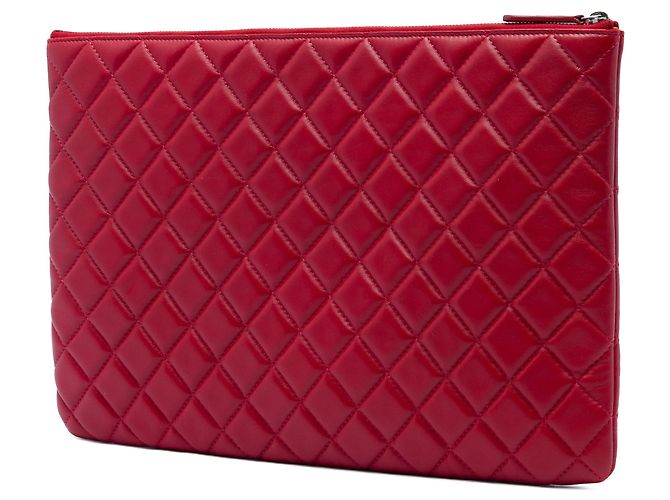 Clutch Chanel Large Quilted Lambskin O Case Rossa - vista 2