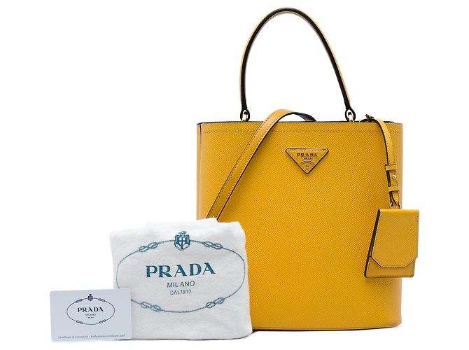 Prada Medium Saffiano Cuir Panier Beuteltasche Gelb - Ansicht 6