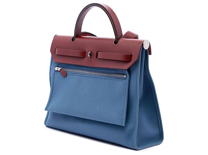 Borsa Hermès Toile Herbag Zip 31 Blu - vista 2