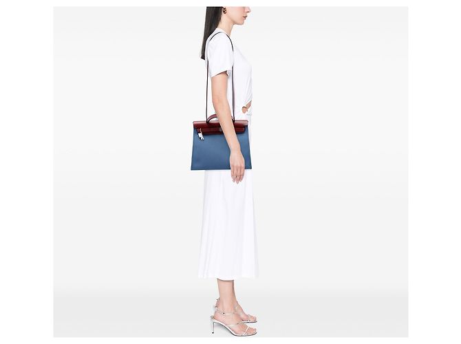 Borsa Hermès Toile Herbag Zip 31 Blu - vista 6