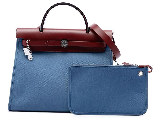 Borsa Hermès Toile Herbag Zip 31 Blu - vista 7