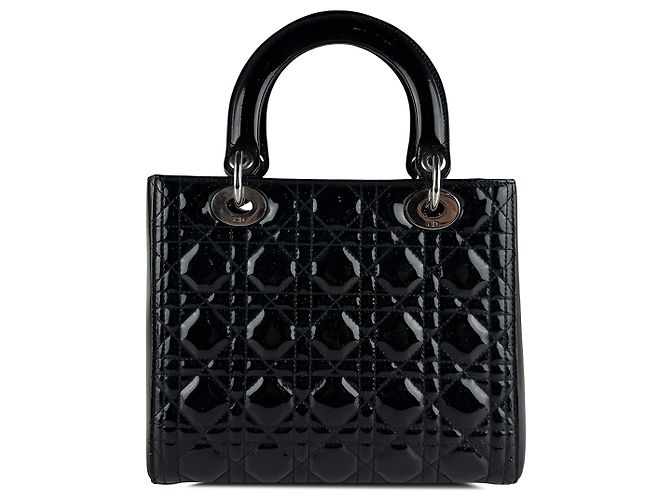 Borsa Lady Dior Medium in pelle vernice Cannage Nera - vista 2