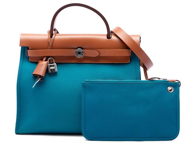 Borsa Hermès Toile Herbag Zip 31 Blu - vista 7