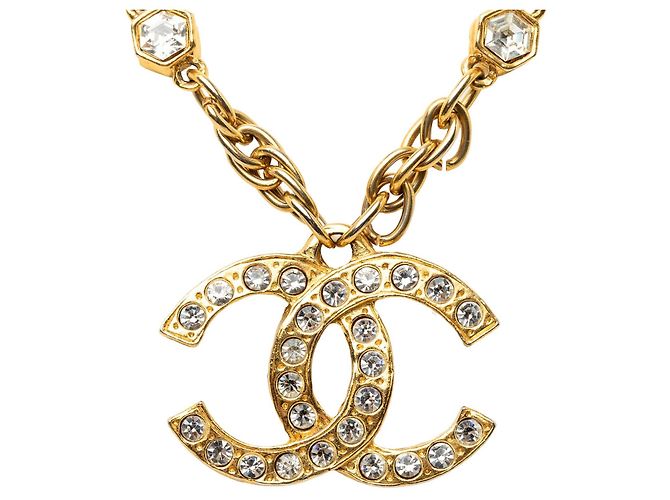 Collana con pendente Chanel CC placcata oro e strass - vista 2