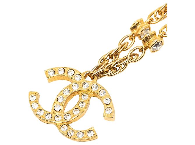 Collana con pendente Chanel CC placcata oro e strass - vista 4