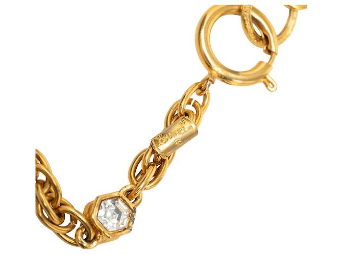 Collana con pendente Chanel CC placcata oro e strass - vista 6