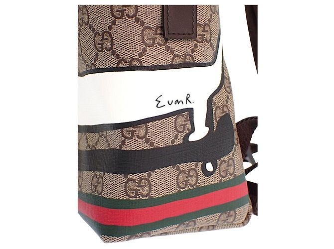 Zainetto per bambini Gucci GG Supreme Web Dog Beige - vista 12