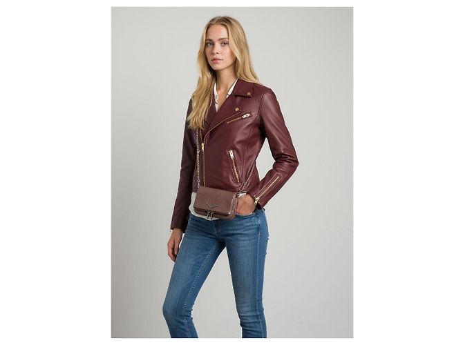 Maje Lederjacke in Bordeauxrot - Ansicht 4