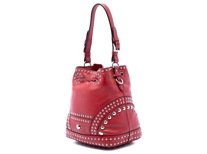 Borsa a secchiello Prada Small Soft Calf Studded rossa - vista 2