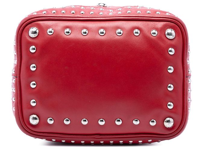 Borsa a secchiello Prada Small Soft Calf Studded rossa - vista 3