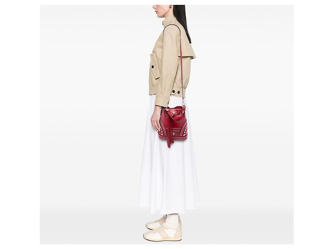 Borsa a secchiello Prada Small Soft Calf Studded rossa - vista 6