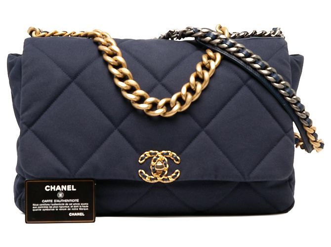 Borsa Chanel Maxi Canvas 19 Flap Satchel Blu - vista 6