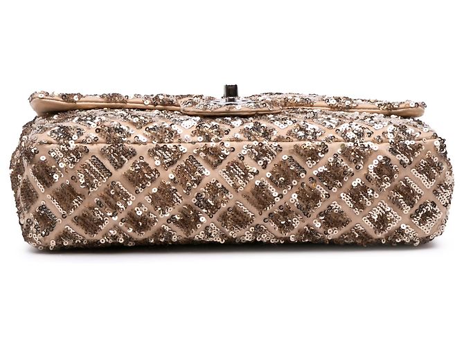 Borsa a tracolla Chanel CC in raso beige trapuntata con paillettes - vista 3