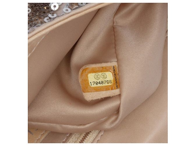 Borsa a tracolla Chanel CC in raso beige trapuntata con paillettes - vista 6