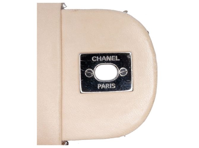 Borsa a tracolla Chanel CC in raso beige trapuntata con paillettes - vista 7