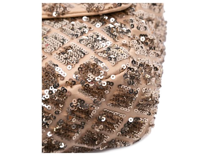 Borsa a tracolla Chanel CC in raso beige trapuntata con paillettes - vista 9
