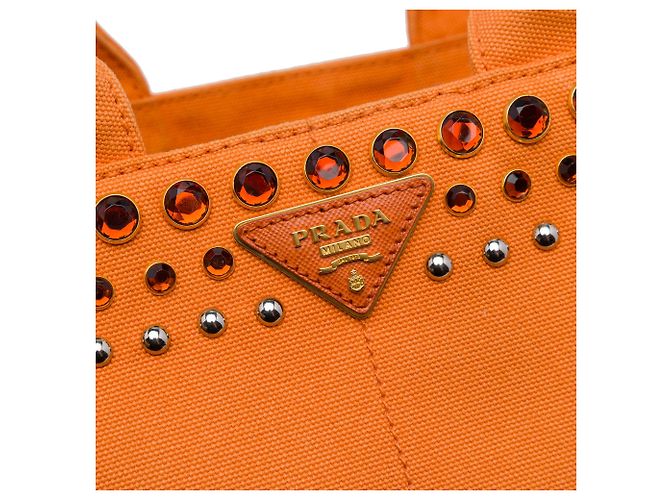 Borsa Orange Prada Small Canvas Canapa Bijoux Satchel - vista 5