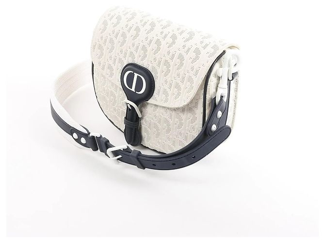Borsa a tracolla Dior Bobby Small Oblique in pelle Bianco x Blu Navy - vista 2