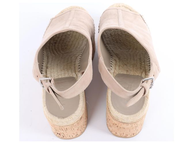 Sandali Espadrilles Hermès con zeppa in camoscio Beige SL221030Z, Taglia EU 37 - vista 10