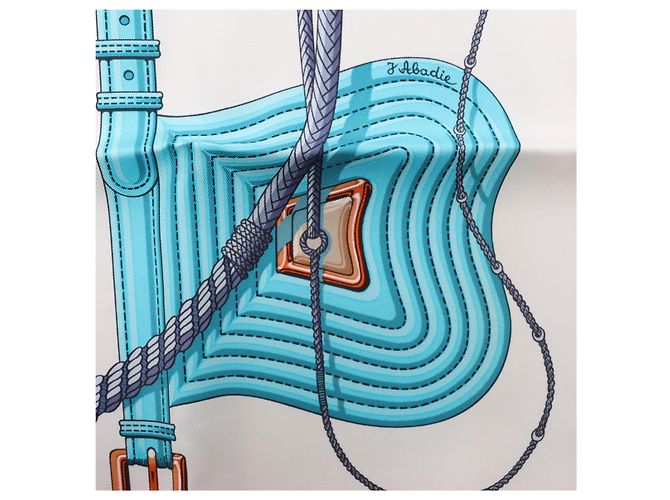 Hermès Carré 90 "Clic Clac" Foulard in Seta Blu x Giallo - vista 10