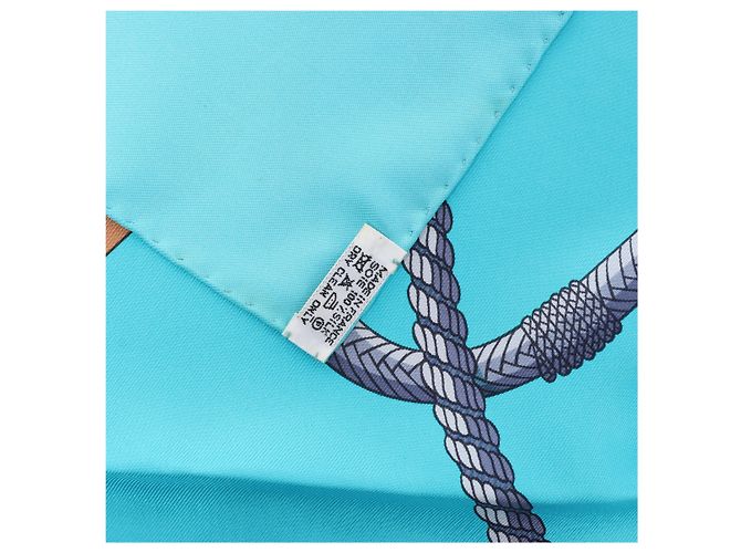 Hermès Carré 90 "Clic Clac" Foulard in Seta Blu x Giallo - vista 14