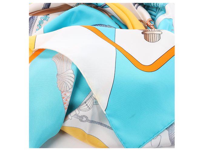Hermès Carré 90 "Clic Clac" Foulard in Seta Blu x Giallo - vista 17