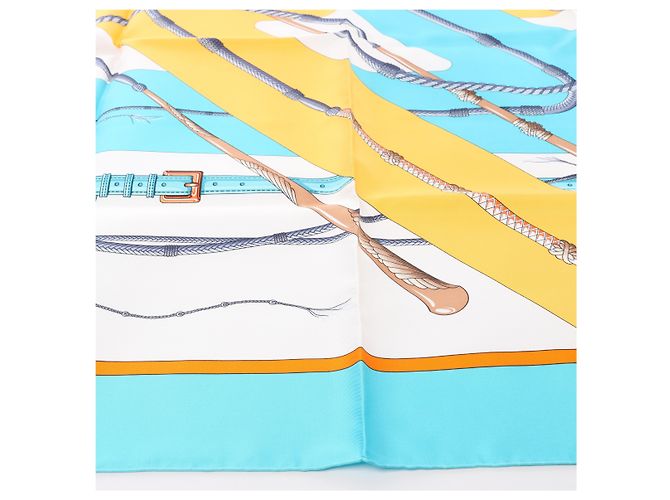 Hermès Carré 90 "Clic Clac" Foulard in Seta Blu x Giallo - vista 4