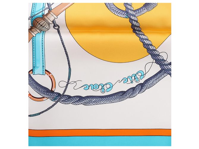Hermès Carré 90 "Clic Clac" Foulard in Seta Blu x Giallo - vista 9