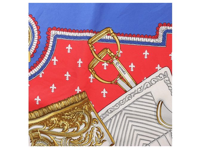 Hermès Carré 90 "SELLES A HOUSSE" Foulard in seta Blu x Rosso - vista 10