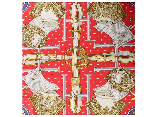 Hermès Carré 90 "SELLES A HOUSSE" Foulard in seta Blu x Rosso - vista 11