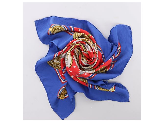 Hermès Carré 90 "SELLES A HOUSSE" Foulard in seta Blu x Rosso - vista 12