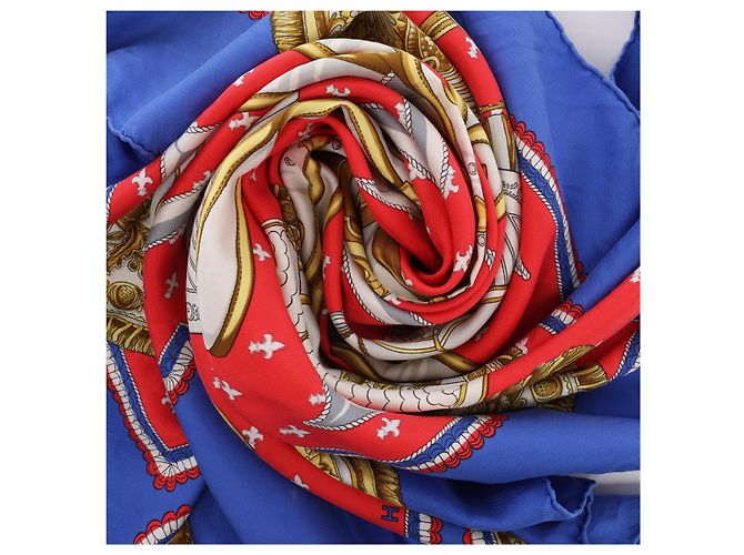 Hermès Carré 90 "SELLES A HOUSSE" Foulard in seta Blu x Rosso - vista 13